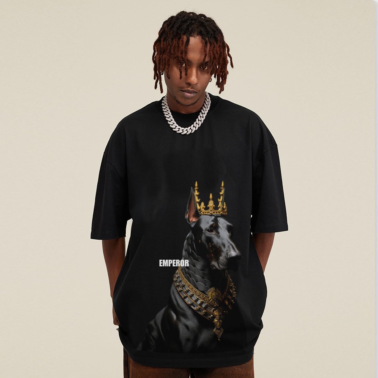 Aelfric Eden Mens Vintage Oversized Tee Shirts Doggy Graphic Print Crewneck Crop Tops Streetwear Cotton Short SleeveAa01black