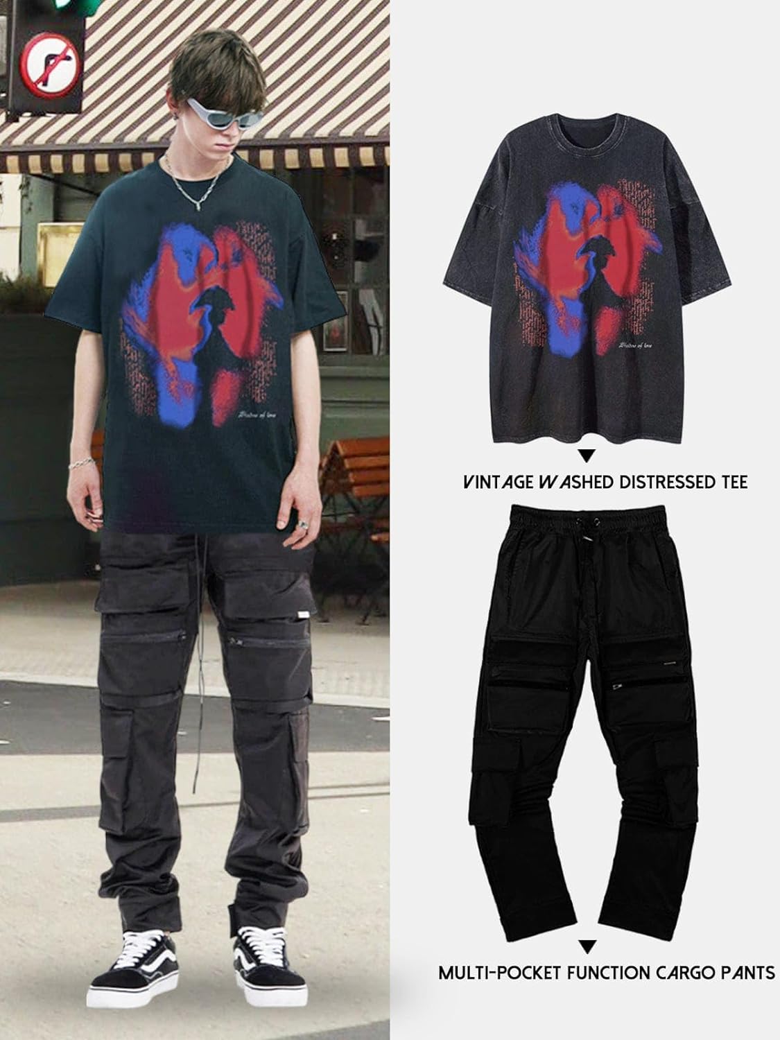 Aelfric Eden Mens Vintage Oversized Tee Shirts Doggy Graphic Print Crewneck Crop Tops Streetwear Cotton Short SleeveW019black