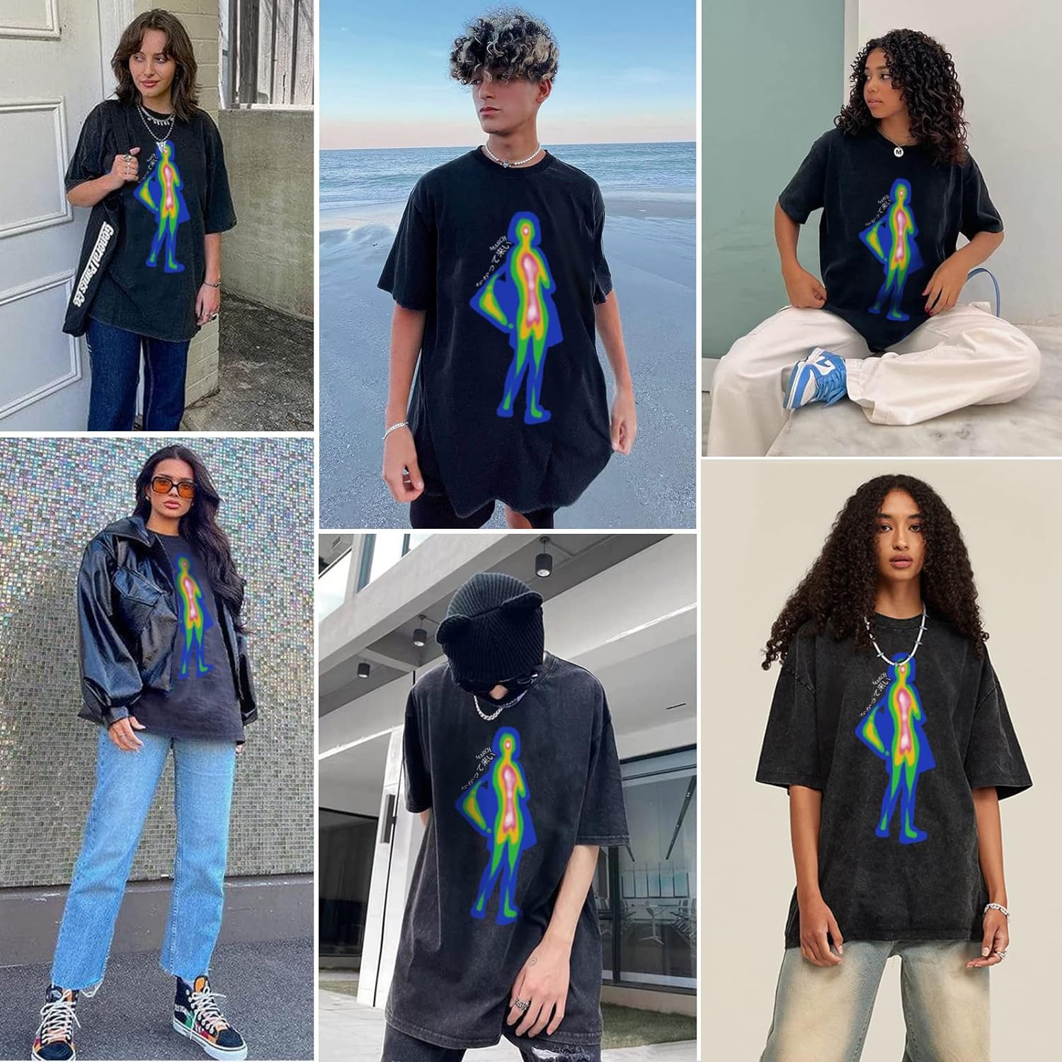 Aelfric Eden Mens Vintage Oversized Tee Shirts Doggy Graphic Print Crewneck Crop Tops Streetwear Cotton Short SleeveW10black