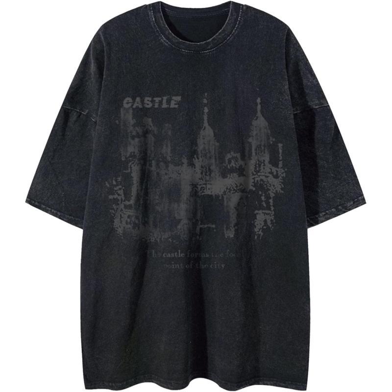 Aelfric Eden Mens Vintage Oversized Tee Shirts Doggy Graphic Print Crewneck Crop Tops Streetwear Cotton Short SleeveW018black