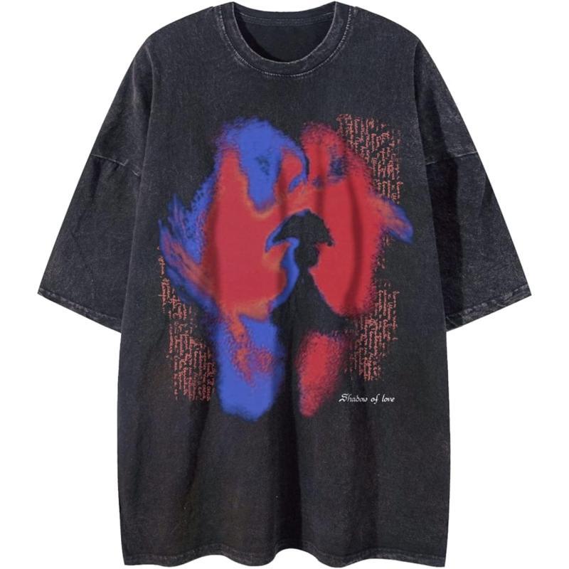 Aelfric Eden Mens Vintage Oversized Tee Shirts Doggy Graphic Print Crewneck Crop Tops Streetwear Cotton Short SleeveW019black