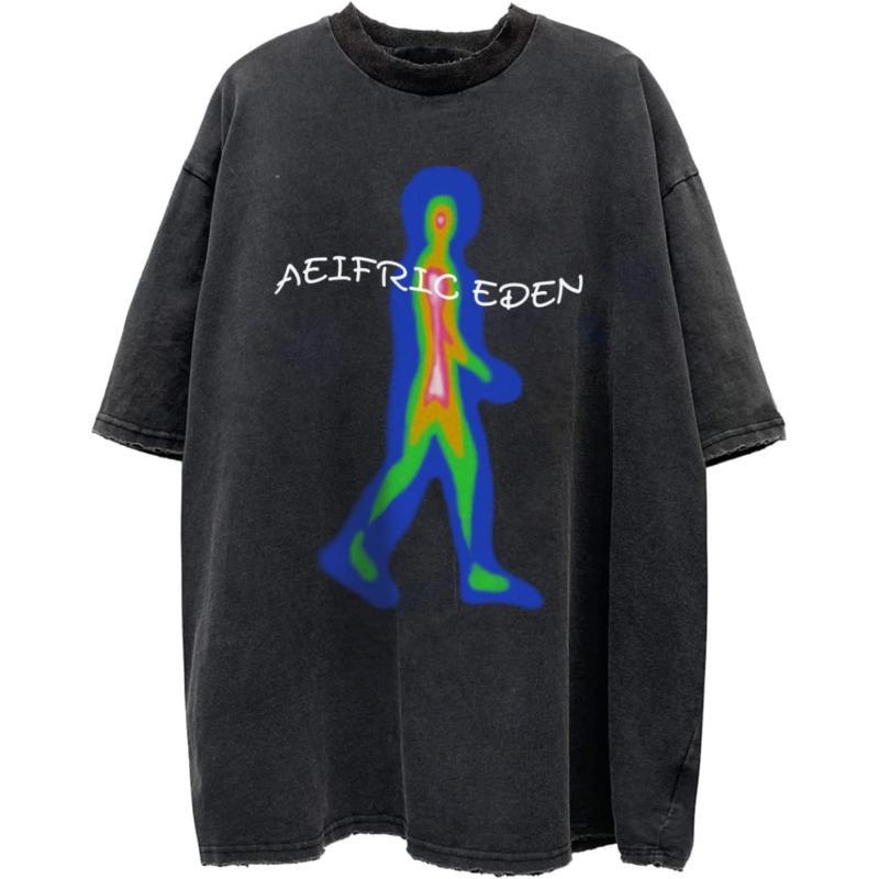 Aelfric Eden Mens Vintage Oversized Tee Shirts Doggy Graphic Print Crewneck Crop Tops Streetwear Cotton Short SleeveW09black