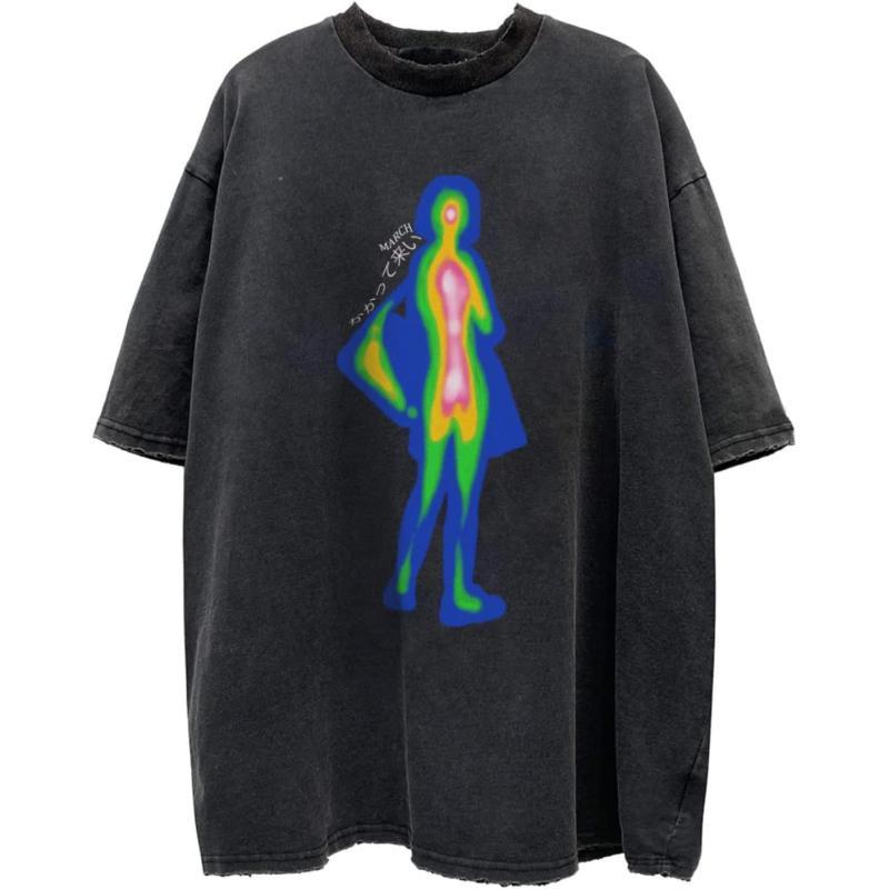 Aelfric Eden Mens Vintage Oversized Tee Shirts Doggy Graphic Print Crewneck Crop Tops Streetwear Cotton Short SleeveW10black