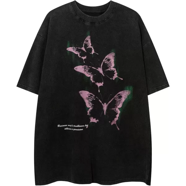 Aelfric Eden Butterfly Graphic Tees Y2k Mens Oversized T Shirts Women Vintage Streetwear Shirts Aesthetic Shirts08black