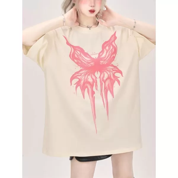 Aelfric Eden Butterfly Graphic Tees Y2k Mens Oversized T Shirts Women Vintage Streetwear Shirts Aesthetic Shirts48apricot