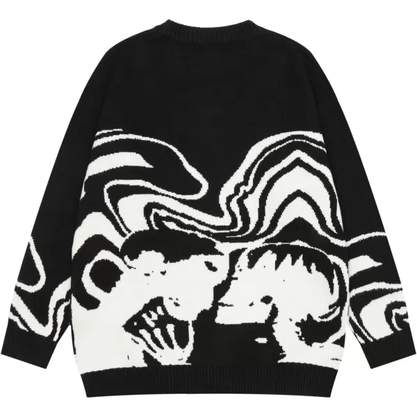 Aelfric Eden Mens Color Patchwork Oversized Sweater Knit Jumper Pullover Unisex Blue Flame Long Sleeve Casual Sweaters01black