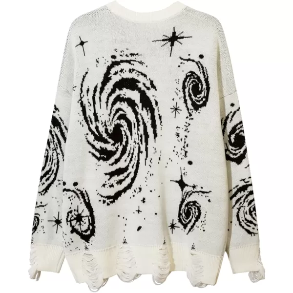 Aelfric Eden Mens Color Patchwork Oversized Sweater Knit Jumper Pullover Unisex Blue Flame Long Sleeve Casual Sweaters03white