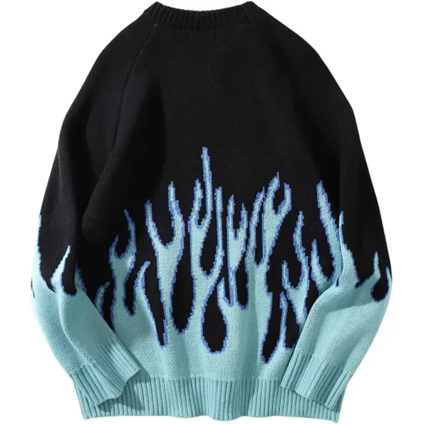 Aelfric Eden Mens Color Patchwork Oversized Sweater Knit Jumper Pullover Unisex Blue Flame Long Sleeve Casual SweatersBlack