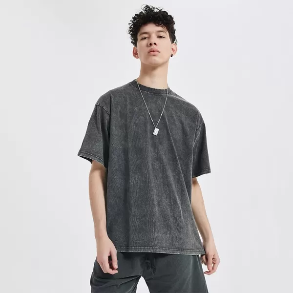 Aelfric Eden Mens Cotton Wash Solid TShirts Oversized Unisex Short Sleeve Streetwear Rap Hip Hop Basic Tee Tops05drak Grey