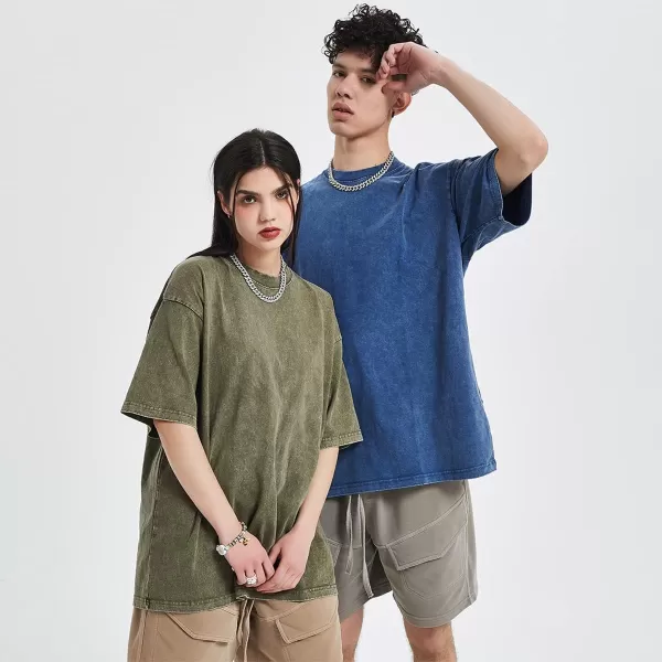 Aelfric Eden Mens Cotton Wash Solid TShirts Oversized Unisex Short Sleeve Streetwear Rap Hip Hop Basic Tee Tops10grey Green