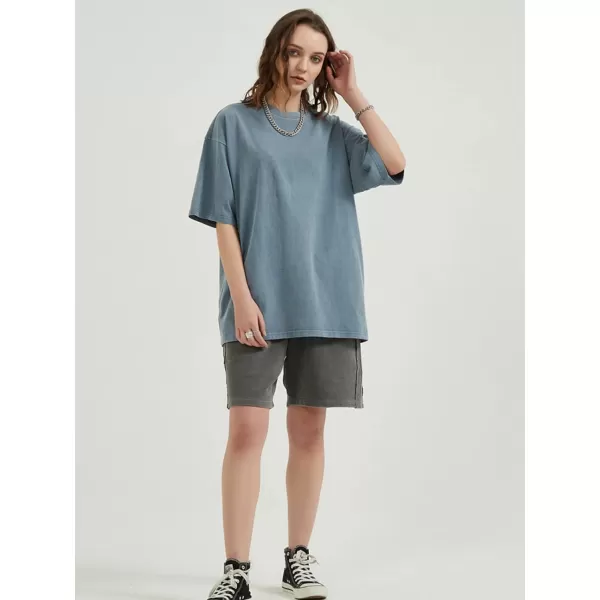 Aelfric Eden Mens Cotton Wash Solid TShirts Oversized Unisex Short Sleeve Streetwear Rap Hip Hop Basic Tee Tops12wash Grey Blue