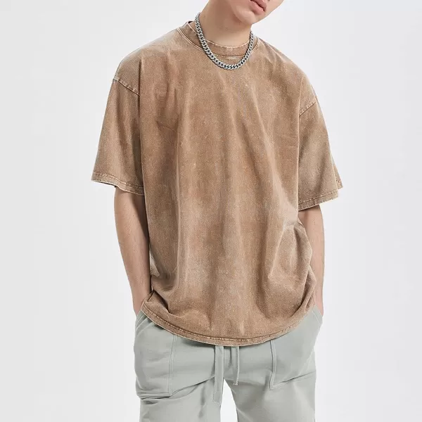 Aelfric Eden Mens Cotton Wash Solid TShirts Oversized Unisex Short Sleeve Streetwear Rap Hip Hop Basic Tee Tops19sand Color