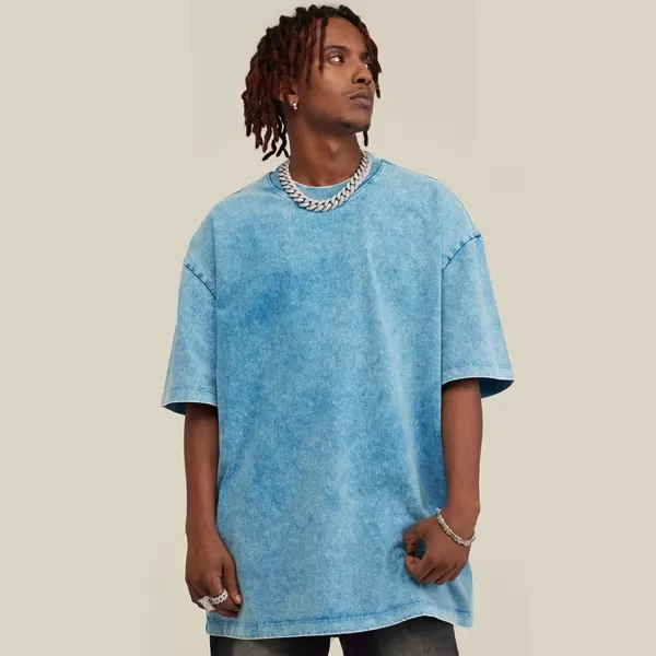 Aelfric Eden Mens Cotton Wash Solid TShirts Oversized Unisex Short Sleeve Streetwear Rap Hip Hop Basic Tee TopsX02blue