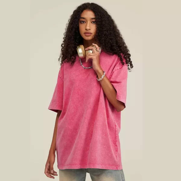 Aelfric Eden Mens Cotton Wash Solid TShirts Oversized Unisex Short Sleeve Streetwear Rap Hip Hop Basic Tee TopsX02pink