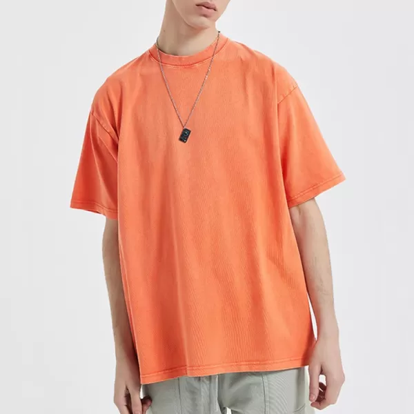 Aelfric Eden Mens Cotton Wash Solid TShirts Oversized Unisex Short Sleeve Streetwear Rap Hip Hop Basic Tee TopsX03orange