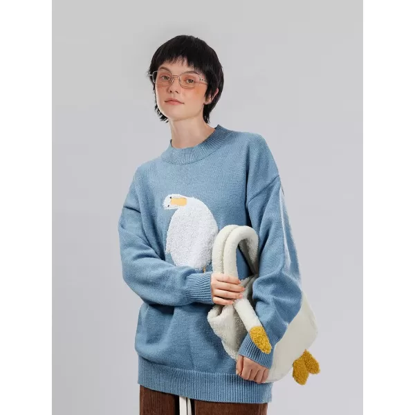 Aelfric Eden Mens Fashion Ducks Cartoon Sweaters Unisex Oversized Jumper Long Sleeve Casual Sweater Retro Couple Top36 Blue