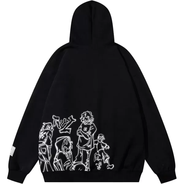Aelfric Eden Mens Graphic Oversized Hoodie Cartoon Character Print Streetwear Casual hoodies y2k Hooded Sweatshirt01black