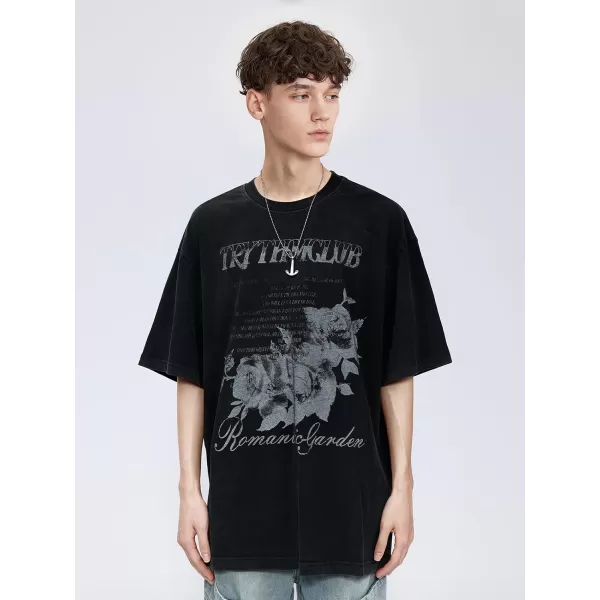 Aelfric Eden Mens Graphic Tee Vintage tees Oversized Streetwear T Shirts Unisex Letter Print Tshirt Casual Summer TopsA6black