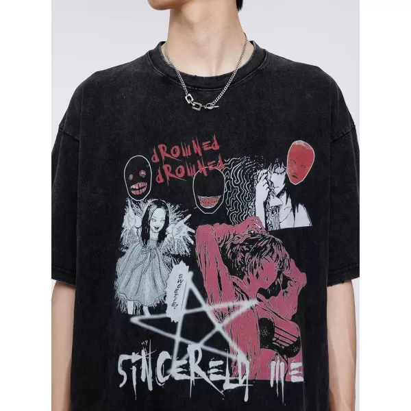 Aelfric Eden Mens Graphic Tee Vintage tees Oversized Streetwear T Shirts Unisex Letter Print Tshirt Casual Summer TopsC2black