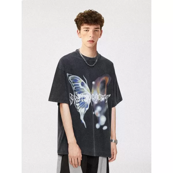 Aelfric Eden Mens Graphic Tee Vintage tees Oversized Streetwear T Shirts Unisex Letter Print Tshirt Casual Summer TopsDd2black
