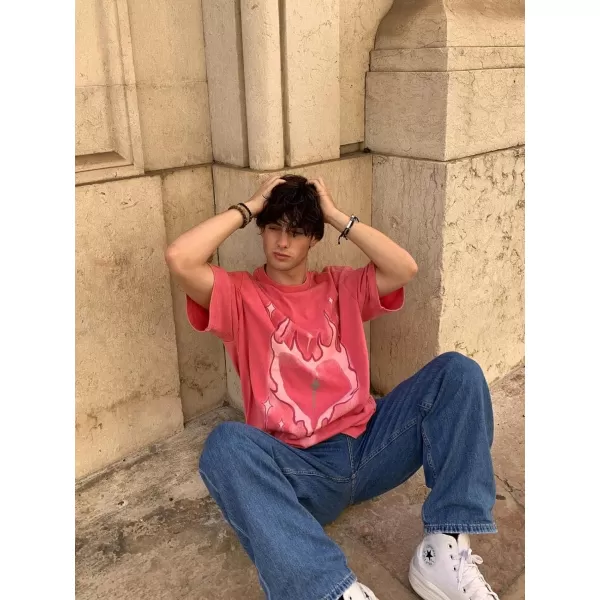 Aelfric Eden Mens Graphic Tee Vintage tees Oversized Streetwear T Shirts Unisex Letter Print Tshirt Casual Summer TopsL1pink