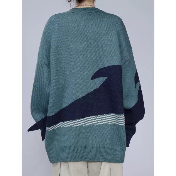 Aelfric Eden Mens Oversized Dinosaur Knit Sweater Vintage Cartoon Pullover Sweater Long Sleeve Christmas Sweater04green