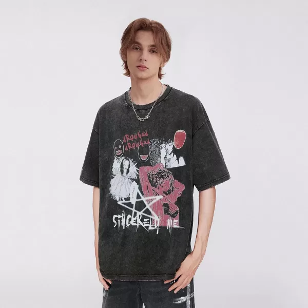 Aelfric Eden Mens Oversized Japanese Harajuku Anime Shirt Unisex Printed Cool Tee01black2