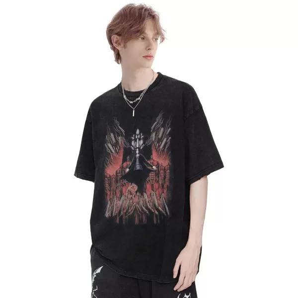 Aelfric Eden Mens Oversized Japanese Harajuku Anime Shirt Unisex Printed Cool TeeF1black