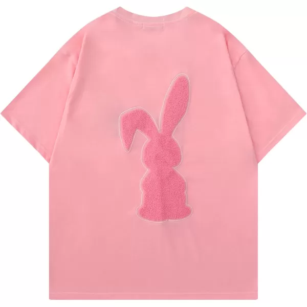 Aelfric Eden Mens Shining Goose Print Short Sleeve T Shirt Letter Graphic Tee Crew Neck Streetwear Casual TopR05pink
