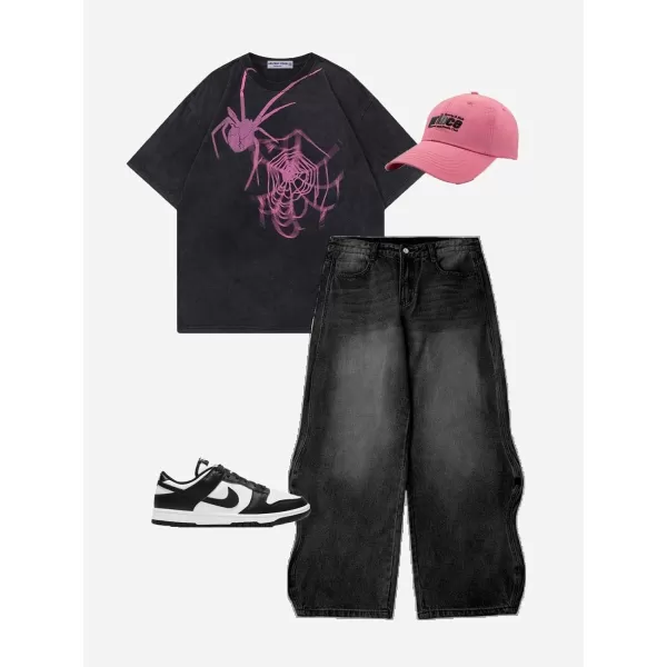 Aelfric Eden Mens Vintage Oversized Tee Shirts Doggy Graphic Print Crewneck Crop Tops Streetwear Cotton Short Sleeve1325black