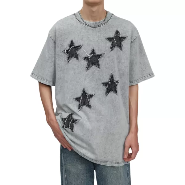 Aelfric Eden Mens Vintage Oversized Tee Shirts Doggy Graphic Print Crewneck Crop Tops Streetwear Cotton Short Sleeve58grey