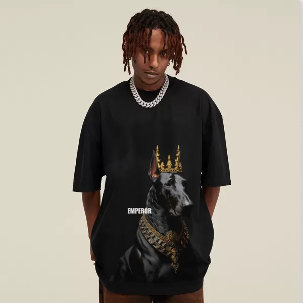 Aelfric Eden Mens Vintage Oversized Tee Shirts Doggy Graphic Print Crewneck Crop Tops Streetwear Cotton Short SleeveAa01black