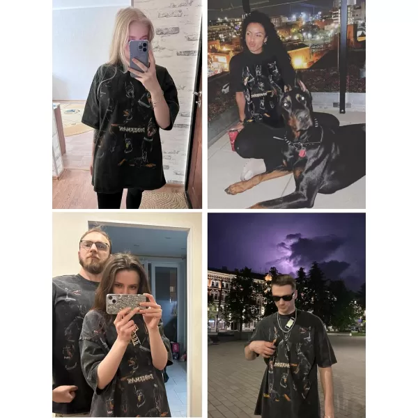 Aelfric Eden Mens Vintage Oversized Tee Shirts Doggy Graphic Print Crewneck Crop Tops Streetwear Cotton Short SleeveBlack19