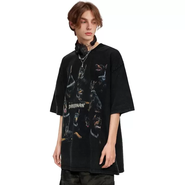 Aelfric Eden Mens Vintage Oversized Tee Shirts Doggy Graphic Print Crewneck Crop Tops Streetwear Cotton Short SleeveBlack19