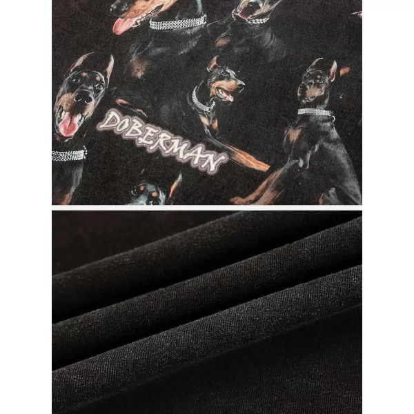 Aelfric Eden Mens Vintage Oversized Tee Shirts Doggy Graphic Print Crewneck Crop Tops Streetwear Cotton Short SleeveBlack19
