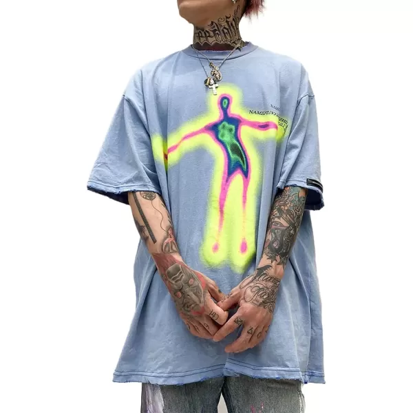 Aelfric Eden Mens Vintage Oversized Tee Shirts Doggy Graphic Print Crewneck Crop Tops Streetwear Cotton Short SleeveBlue37