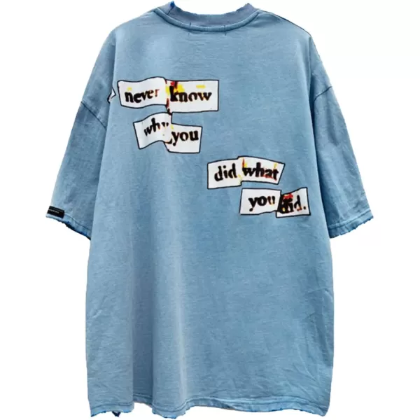 Aelfric Eden Mens Vintage Oversized Tee Shirts Doggy Graphic Print Crewneck Crop Tops Streetwear Cotton Short SleeveBlue37