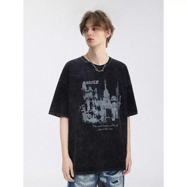 Aelfric Eden Mens Vintage Oversized Tee Shirts Doggy Graphic Print Crewneck Crop Tops Streetwear Cotton Short SleeveW018black