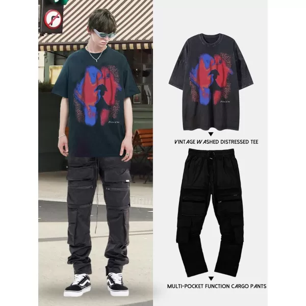 Aelfric Eden Mens Vintage Oversized Tee Shirts Doggy Graphic Print Crewneck Crop Tops Streetwear Cotton Short SleeveW019black