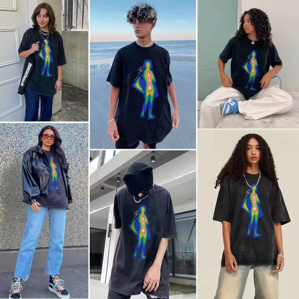 Aelfric Eden Mens Vintage Oversized Tee Shirts Doggy Graphic Print Crewneck Crop Tops Streetwear Cotton Short SleeveW10black