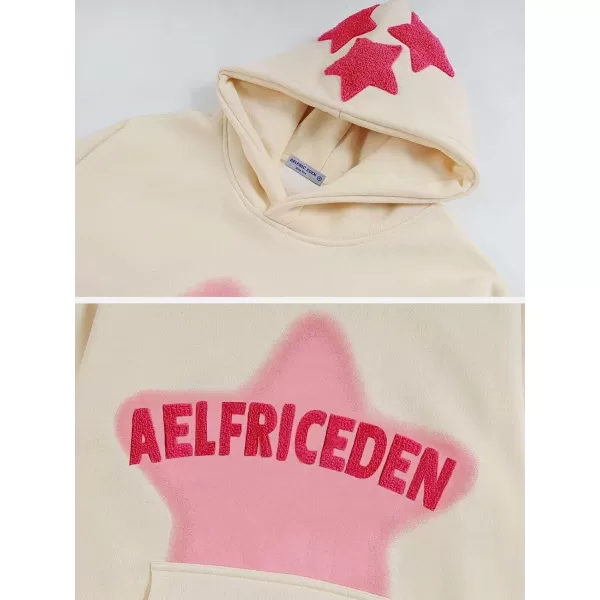 Aelfric Eden Womens Graphic Hoodies Pink Star Print Hoodie Unisex Oversized Hoodies Long Sleeve Pocket PulloverAa01beige