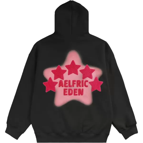 Aelfric Eden Womens Graphic Hoodies Pink Star Print Hoodie Unisex Oversized Hoodies Long Sleeve Pocket PulloverAa02black