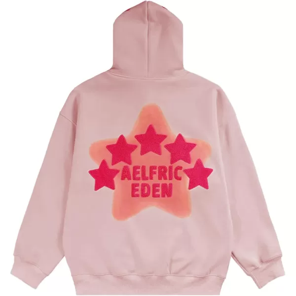 Aelfric Eden Womens Graphic Hoodies Pink Star Print Hoodie Unisex Oversized Hoodies Long Sleeve Pocket PulloverAa03pink