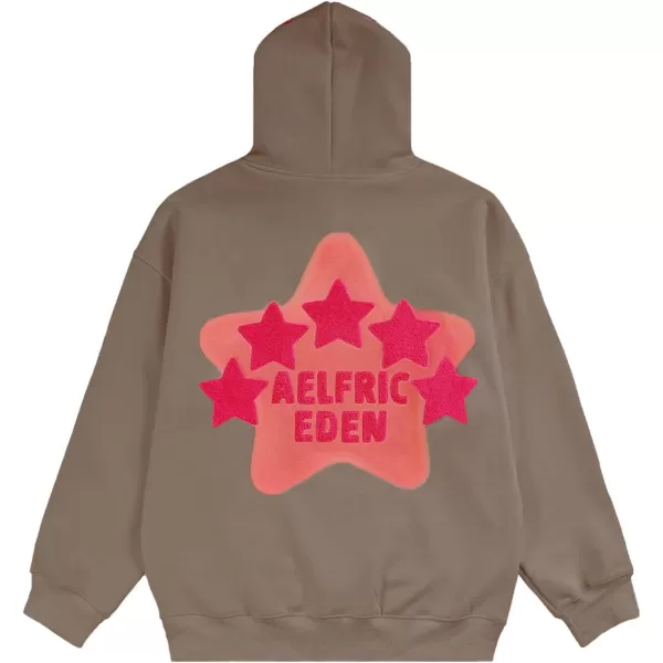 Aelfric Eden Womens Graphic Hoodies Pink Star Print Hoodie Unisex Oversized Hoodies Long Sleeve Pocket PulloverAa04brown