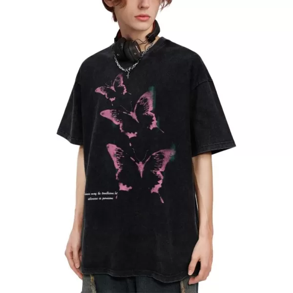 Aelfric Eden Butterfly Graphic Tees Y2k Mens Oversized T Shirts Women Vintage Streetwear Shirts Aesthetic Shirts08black