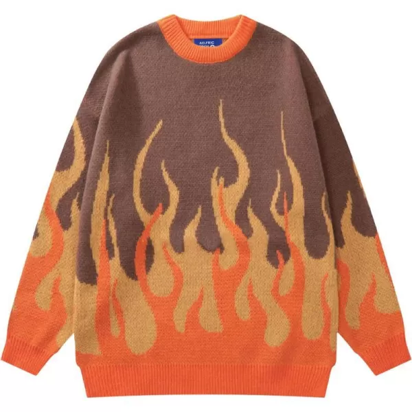 Aelfric Eden Mens Color Patchwork Oversized Sweater Knit Jumper Pullover Unisex Blue Flame Long Sleeve Casual SweatersB10orange
