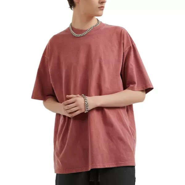 Aelfric Eden Mens Cotton Wash Solid TShirts Oversized Unisex Short Sleeve Streetwear Rap Hip Hop Basic Tee Tops20pink