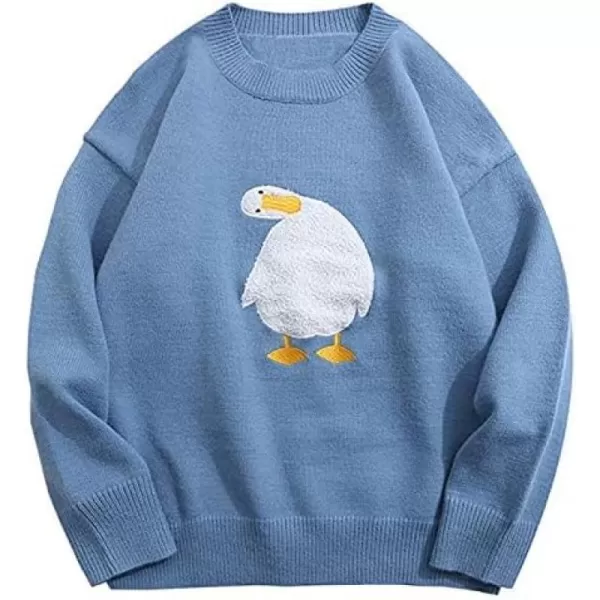 Aelfric Eden Mens Fashion Ducks Cartoon Sweaters Unisex Oversized Jumper Long Sleeve Casual Sweater Retro Couple Top36 Blue