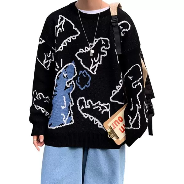 Aelfric Eden Mens Fashion Ducks Cartoon Sweaters Unisex Oversized Jumper Long Sleeve Casual Sweater Retro Couple TopBlack01