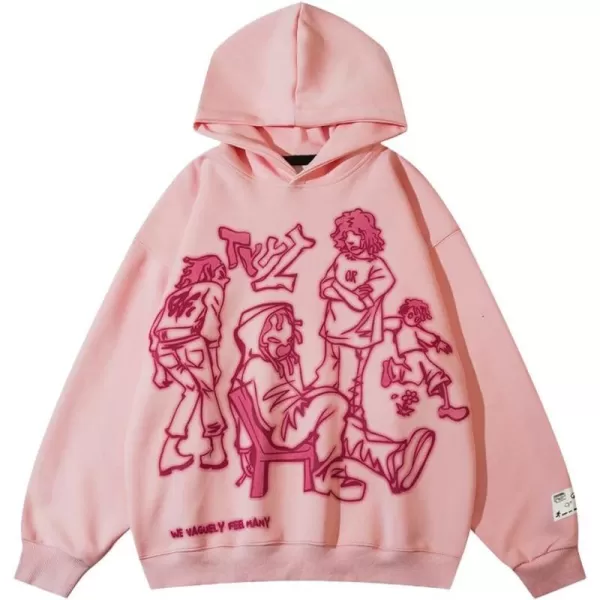 Aelfric Eden Mens Graphic Oversized Hoodie Cartoon Character Print Streetwear Casual hoodies y2k Hooded Sweatshirt01pink